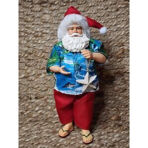 Santa's Workshop 10. 5" Christmas Beach Santa Hawaiian Shirt Coastal Starfish